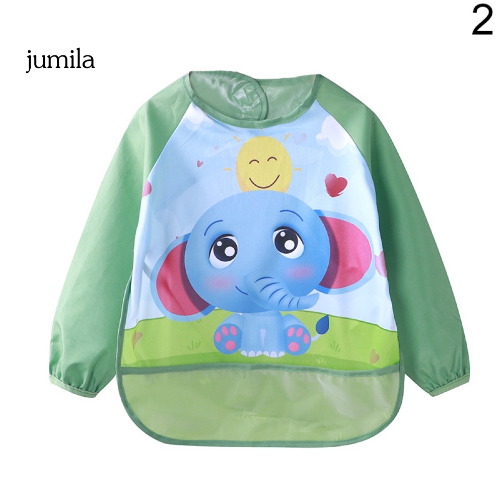 Yếm Ăn Tay Dài Chống Nước Có Túi In Hình Hoạt Hình Dễ Thương Cho Trẻ Sơ Sinh