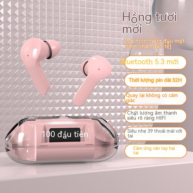 Tai nghe bluetooth không dây trong suốt YX09 Tai nghe không dây loa siêu trầm màn hình kỹ thuật số Macaron