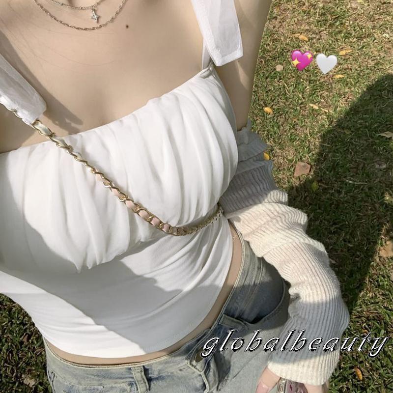 Áo Hai Dây Phối Vải Tuyn Mỏng Cột Dây Thời Trang Mùa Hè Cho Nữ