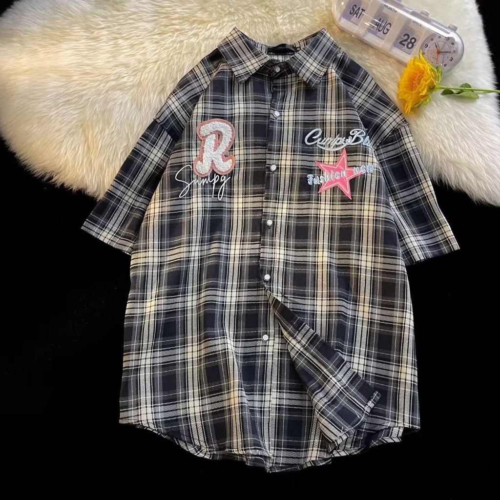 Áo Sơ Mi Tay Ngắn Dáng Rộng Thêu Chữ Phong Cách Hàn Quốc Thời Trang Mùa Hè Mới Cho Nam Và Nữ