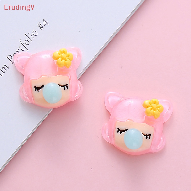 Bộ 5 Phụ Kiện Đầu Cô Gái Thổi Bong Bóng Bằng Nhựa Resin Trong Suốt DIY Cho Ốp Điện Thoại