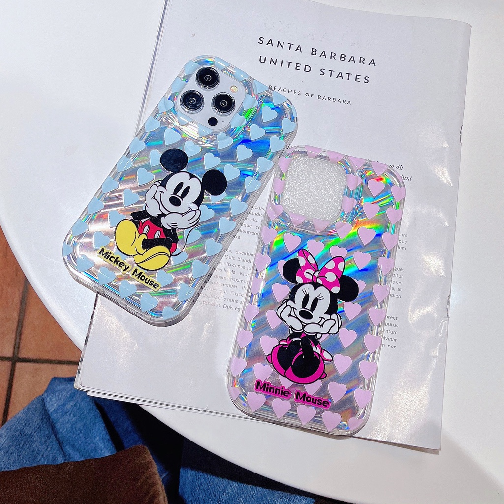Ốp Điện Thoại TPU Dẻo Màu Laser Họa Tiết Hoạt Hình Minnie Mickey Dễ Thương Cho iPhone 12 13 14 Pro Max