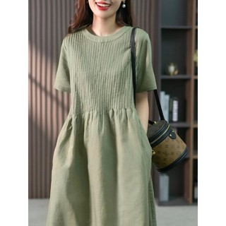Đầm Dài Vải Lanh Cotton Phong Cách Hàn Quốc Cho Nữ 