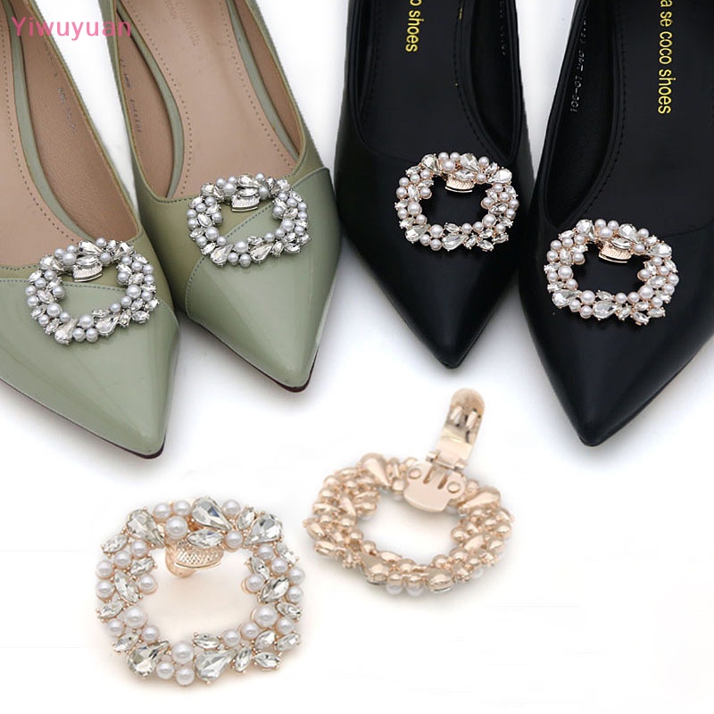 < Yiwuyuan > Kẹp Giày Cao Gót Đính Đá Pha Lê Lấp Lánh Có Khóa Vuông Tháo Rời Được Trang Trí Giày Cưới Mới