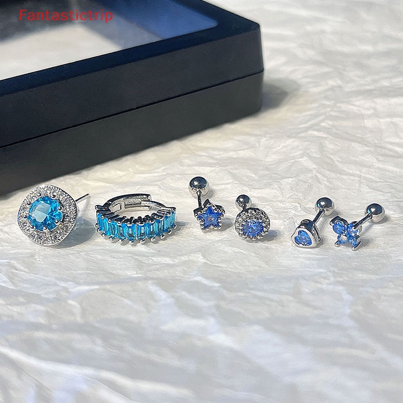1 Khuyên Tai Xoắn Ốc Đính Đá Zircon Xanh Dương Thời Trang Mới