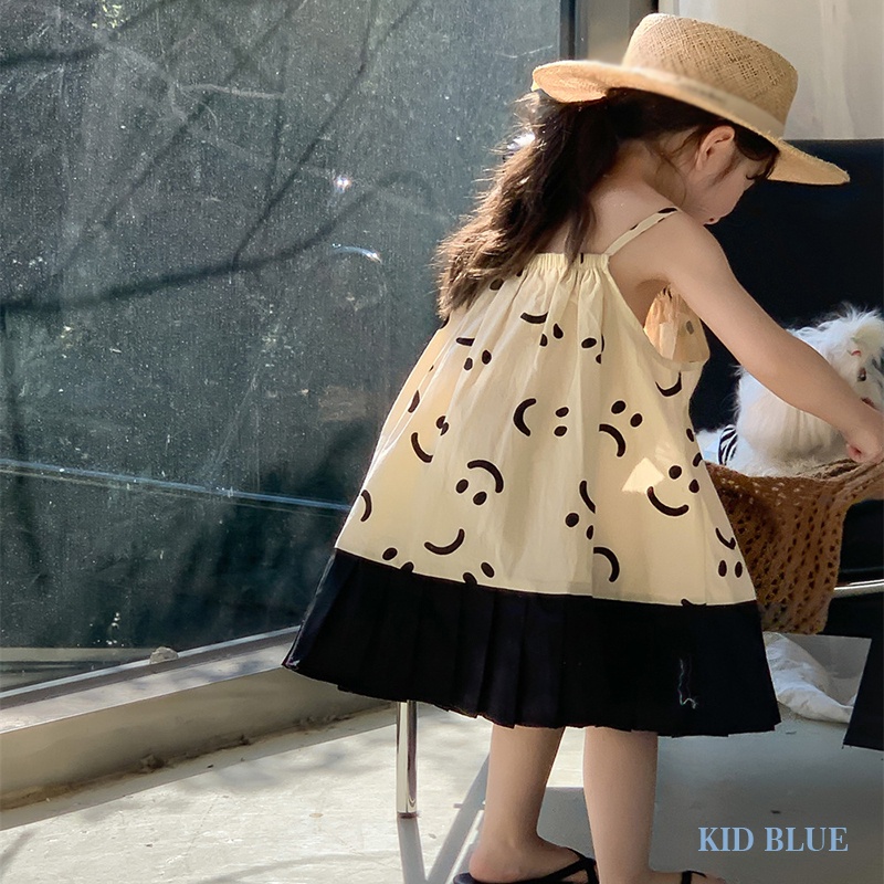 Đầm Hai Dây In Hình Mặt Cười Phong Cách Hàn Quốc Thời Trang Mùa Hè Xinh Xắn Cho Bé Gái