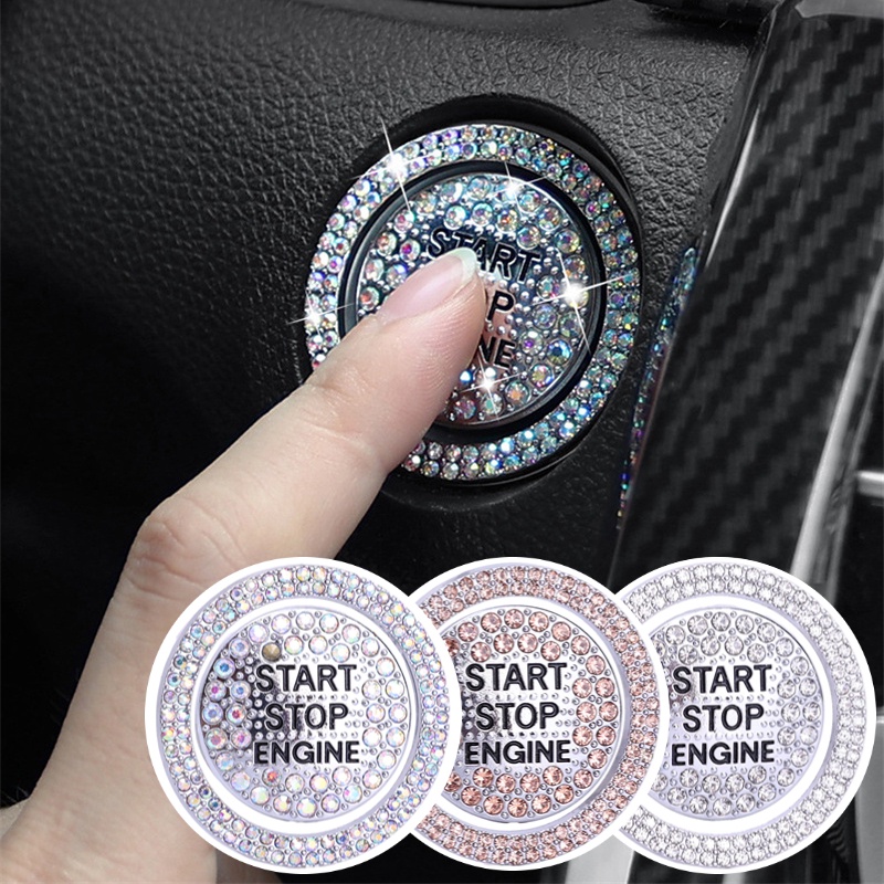 Vòng Dán Nút Khởi Động Xe Hơi Tự Dính Đính Đá 2 Trong 1
