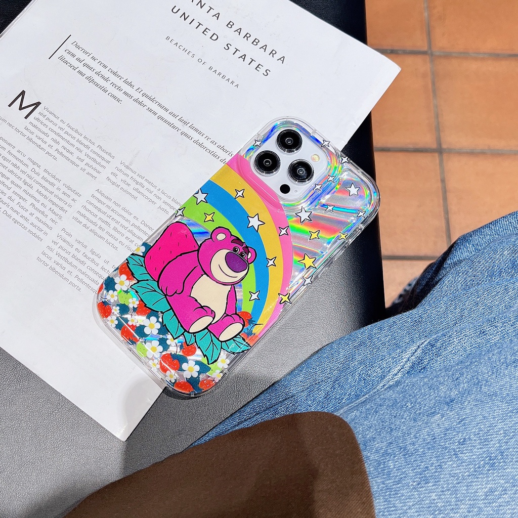 Ốp Điện Thoại TPU Dẻo Màu Laser Họa Tiết Gấu Dâu Tây / Gấu Pooh Dễ Thương Chống Rơi Cho iPhone 12 13 14 Pro Max