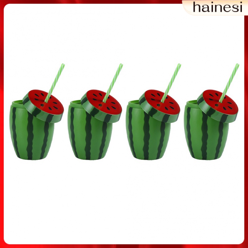 Set 4 Cốc Uống Nước Bằng Nhựa Kính Họa Tiết Dưa Hấu Hawaii Trang Trí Tiệc Tùng / Du Lịch Cho Bé