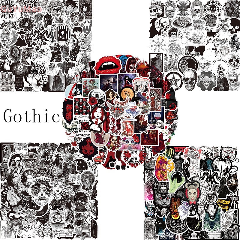 Set 50 Miếng Dán Graffiti Kinh Dị Màu Trắng Đen Trang Trí Xe Hơi / Ván Trượt / Guitar / Ván Trượt
