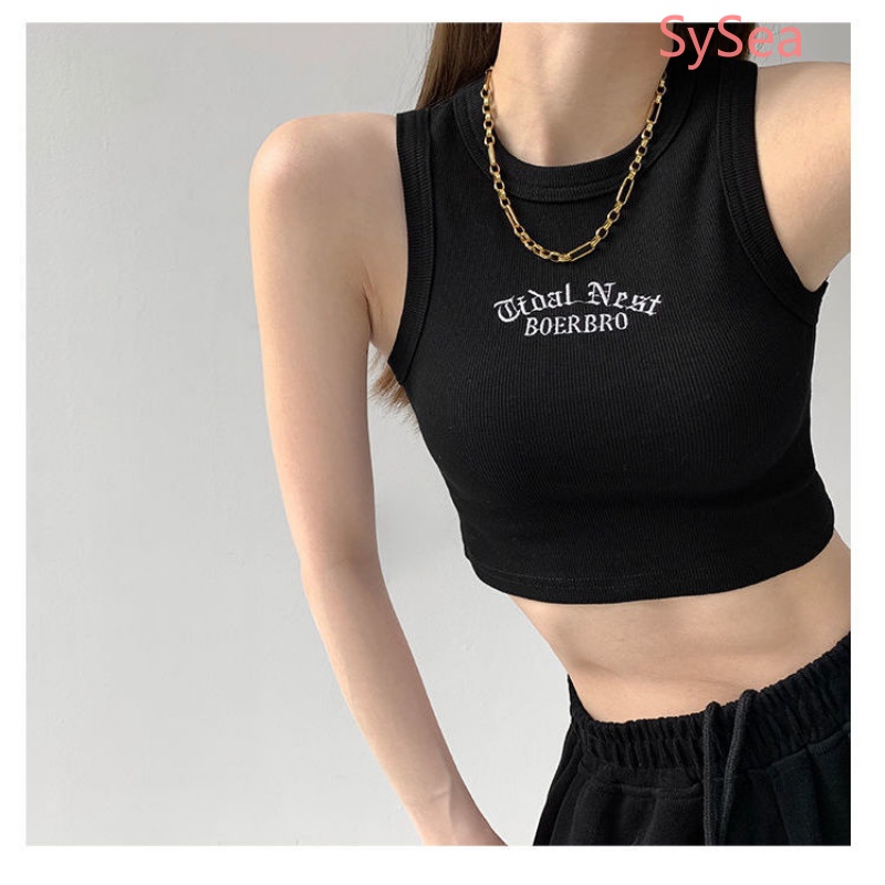 Áo Croptop Sát Nách Form Ôm Thêu Chữ Thời Trang Mùa Hè Cho Nữ