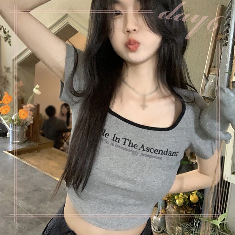 Áo Thun Tay Ngắn In Chữ Phong Cách Hàn Quốc Thời Trang Cho Nữ