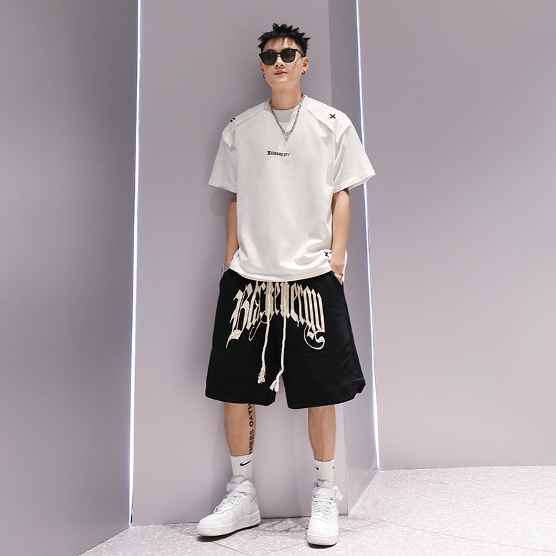 Áo Thun Tay Ngắn Dáng Rộng Chất Liệu Cotton Nặng 280g Thêu Họa Tiết Thời Trang Mùa Hè Cho Nam