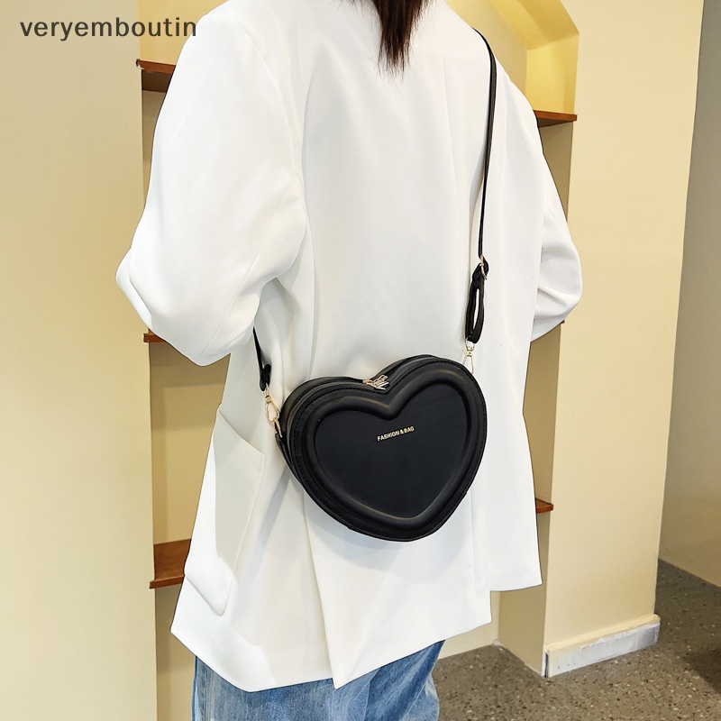 Túi Đeo Chéo Da PU Màu Trơn Hình Trái Tim Thời Trang Cho Nữ