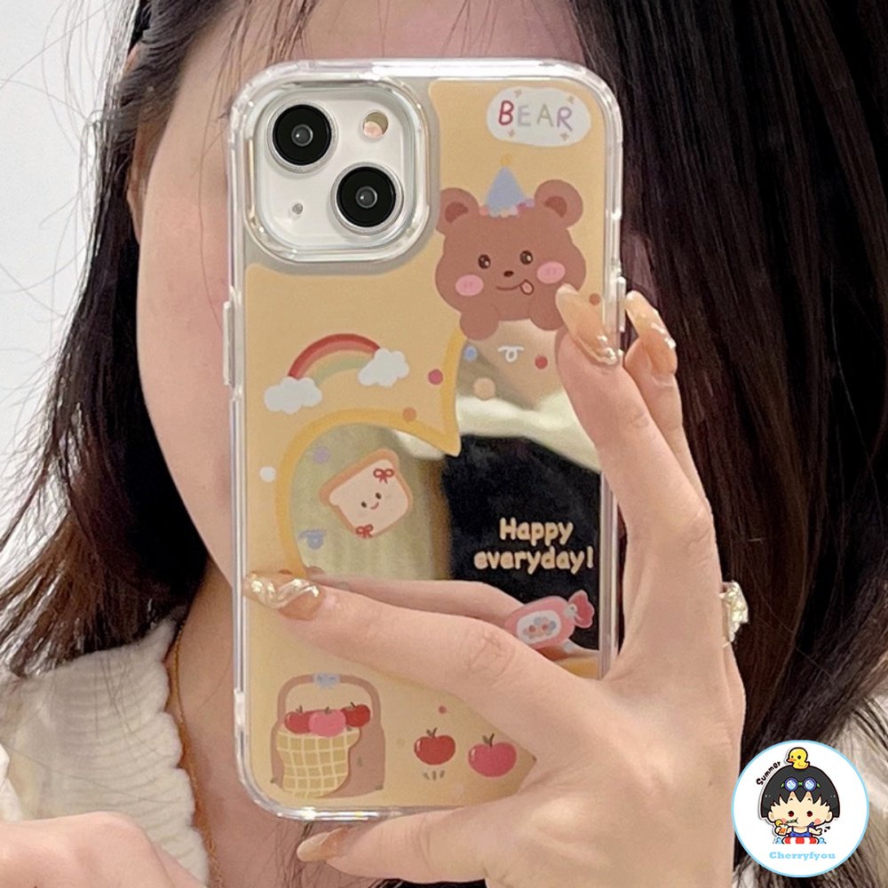 Ốp Điện Thoại TPU Dẻo Gắn Gương In Hình Gấu Graffiti Dễ Thương Chống Rơi Vỡ / Bụi Bẩn Cho IPhone 11 12 13 14 Pro Max