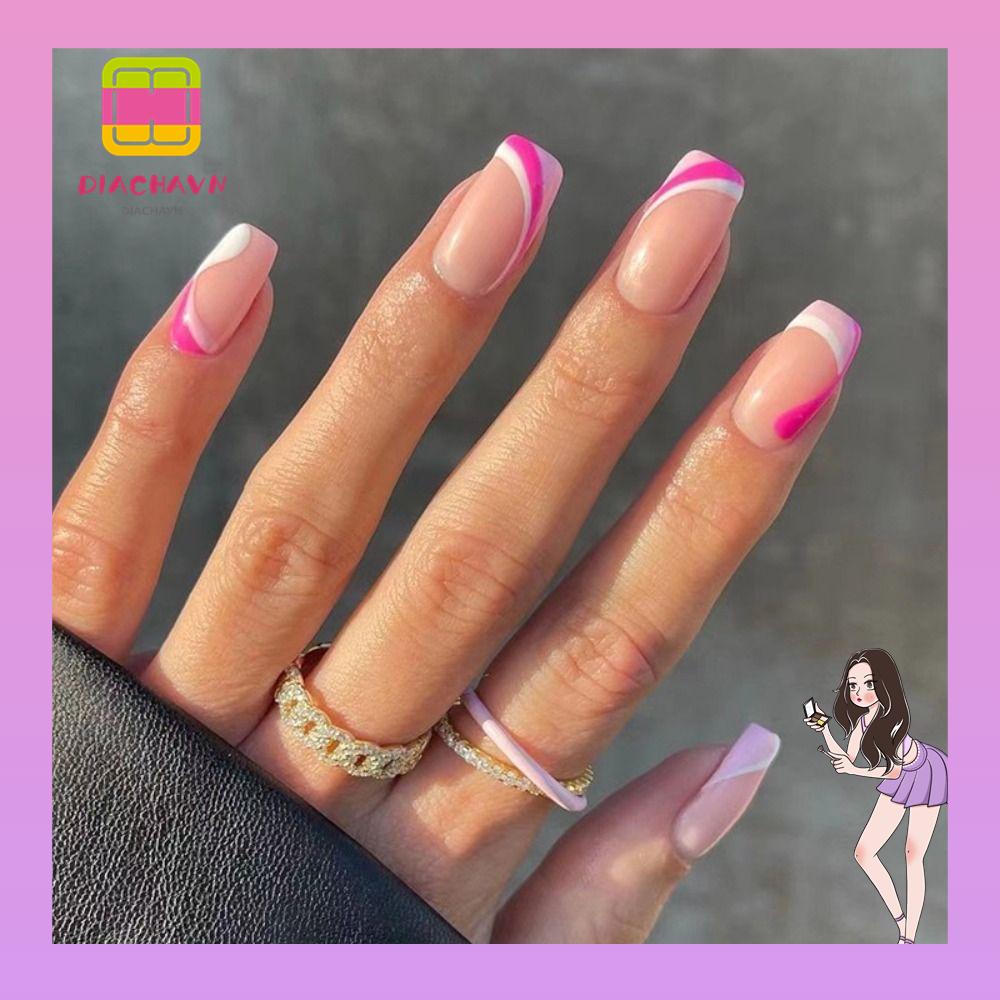 Set 24 Móng Tay Giả Hình Trái Tim Nhiều Màu Sắc Có Thể Tháo Rời DIY