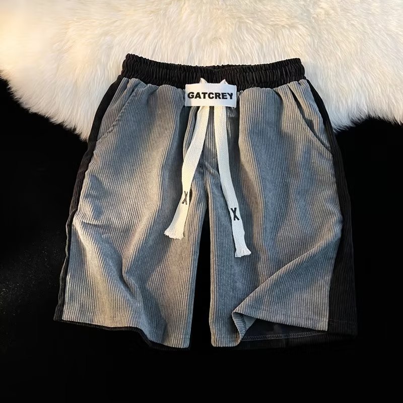 Quần Short Thể Thao Dáng Rộng Chất Nhung Phối Màu Sắc Tương Phản Phong Cách Đường Phố Mỹ Cá Tính Cho Nam