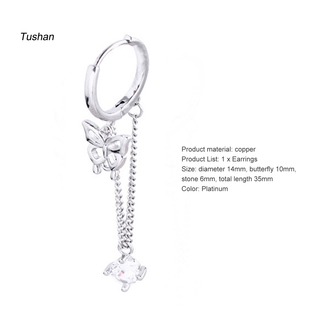 1 Bông Tai Tua Rua Hình Bướm Đính Đá Zircon Phong Cách Hàn Quốc