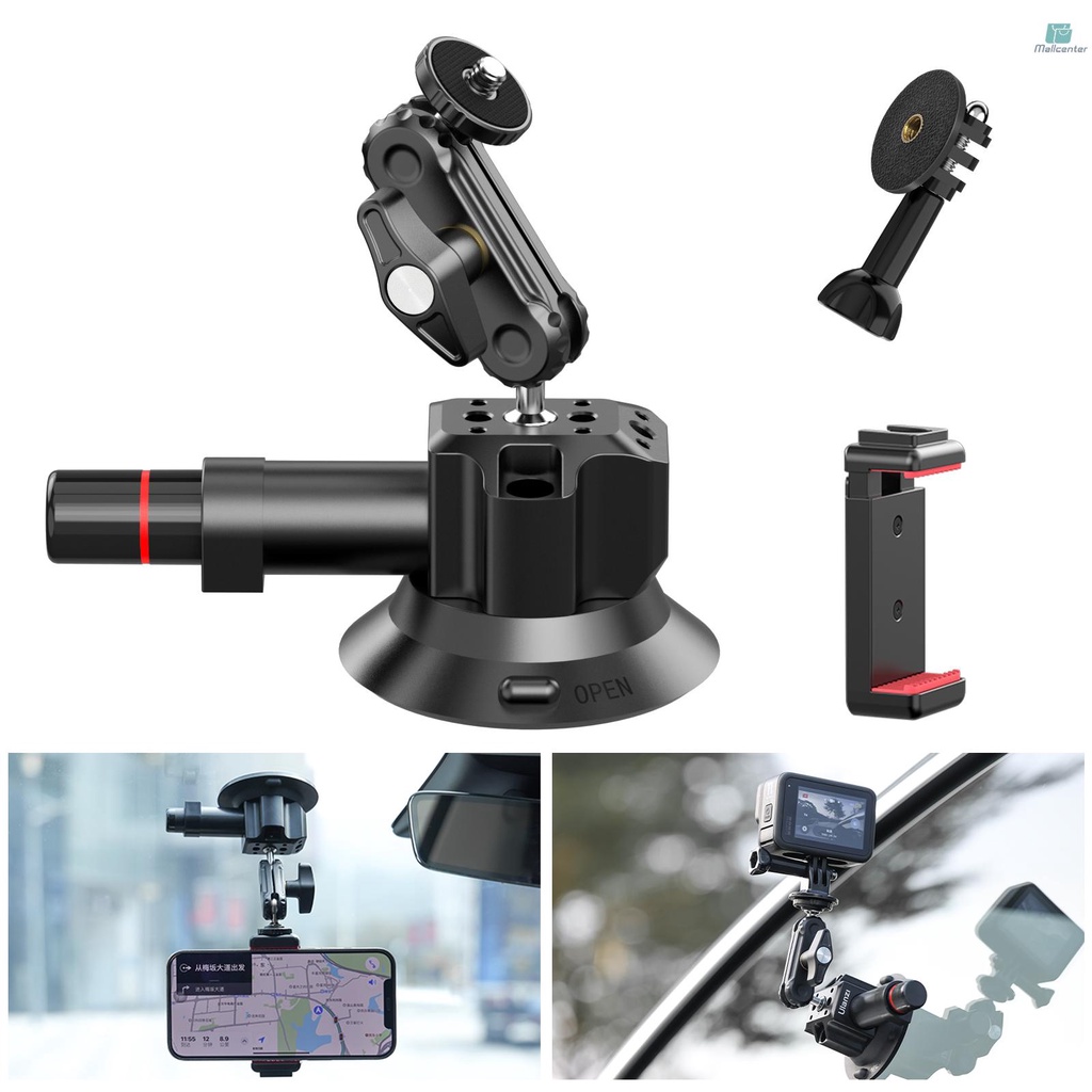 Ulanzi SC-01 3 Inch Suction Cup Mount for Phone Suction Camera Mount Dual 360° Rotatable Ballheads 1kg Load Weight with Phone Clip Sports Camera Mounting Base Replacement for   11/10/9/8 iPhone 14/13/