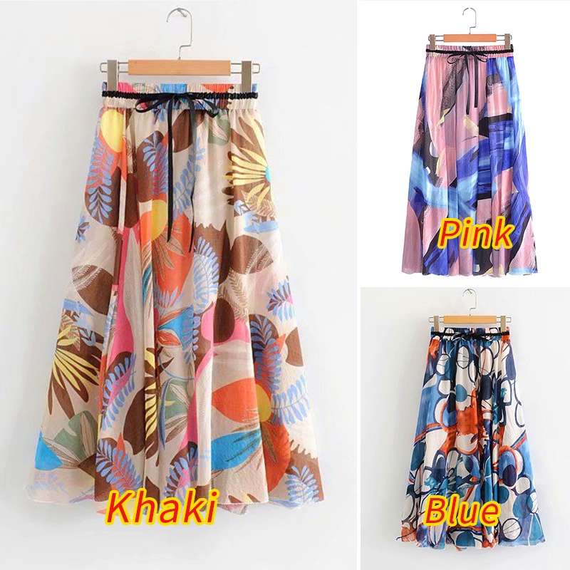 Zanzea Chân Váy Dài Lưng Thun Cao Dáng Rộng In Họa Tiết Thời Trang Cho Nữ