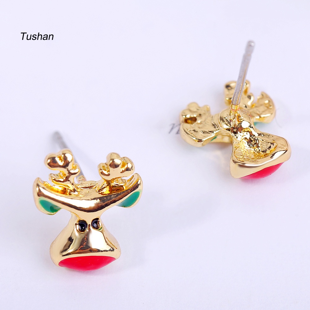 Khuyên Tai Hình Đầu Hươu Đính Đá Phong Cách Giáng Sinh