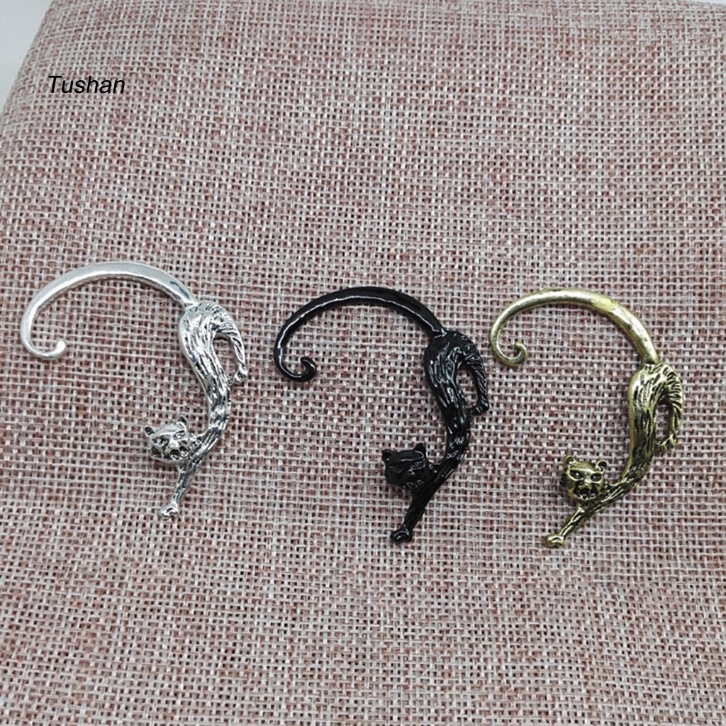 1 Khuyên Tai Hình Mèo Bằng Hợp Kim Nhẹ Phong Cách Punk Cổ Điển