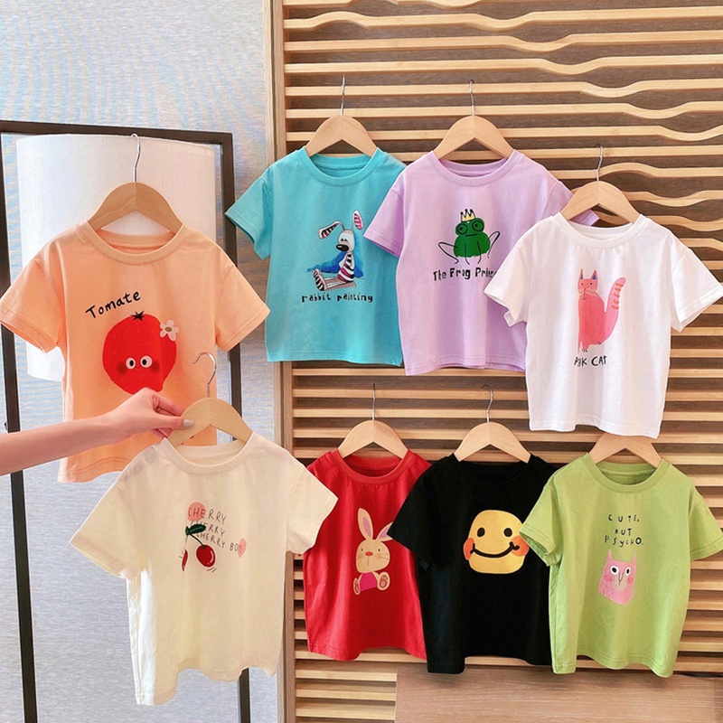 Áo Thun Tay Ngắn Cổ Tròn Bằng Vải Cotton In Họa Tiết Dễ Thương Phong Cách Hàn Quốc Thời Trang Mùa Hè Cho Bé Gái 2