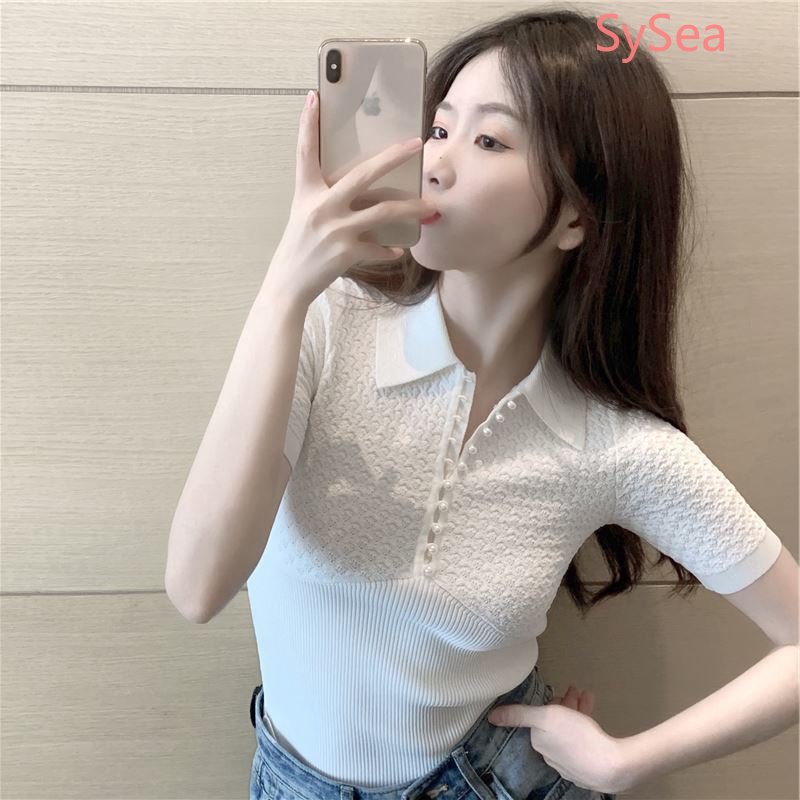 Áo Polo Dệt Kim Thời Trang Mùa Hè Hàn Quốc Dành Cho Nữ