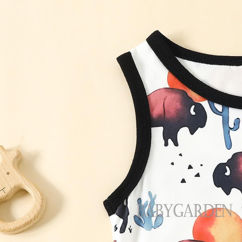 Bộ Áo Liền Quần Không Tay Cổ Tròn In Hình Bò Sát Thời Trang Mùa Hè Cho Bé Trai 0-18 Tháng Tuổi