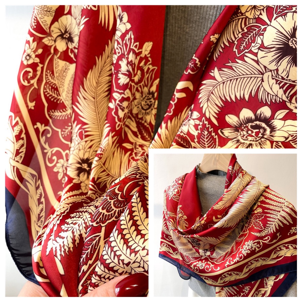 Khăn Quàng Cổ Hình Vuông Cỡ Lớn 110cm Chất Liệu Lụa Satin Phong Cách Cổ Điển Thời Trang Cho Nữ