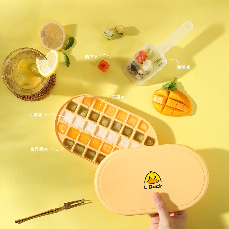 Khay Làm Đá Viên Có Nắp Và Muỗng Họa Tiết Hoạt Hình Dễ Thương Cấp Thực Phẩm Có Thể Tái Sử