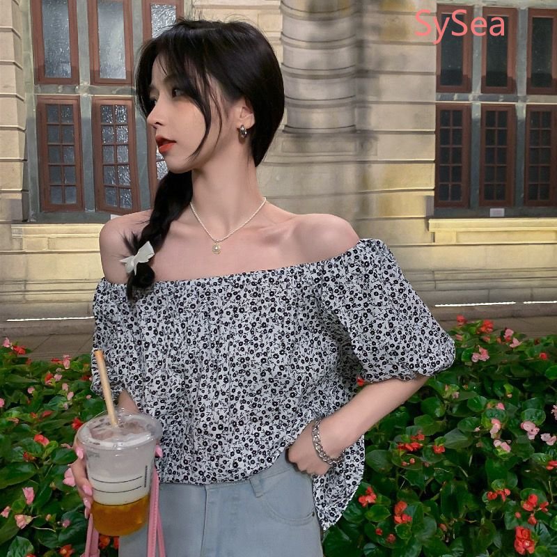 Áo Kiểu Tay Phồng Trễ Vai Họa Tiết Hoa Xinh Xắn Thời Trang Mùa Hè