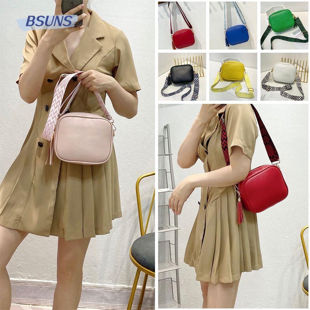 Túi Đeo Chéo Da PU Màu Trơn Dây Bản Rộng Thời Trang Cho Nữ