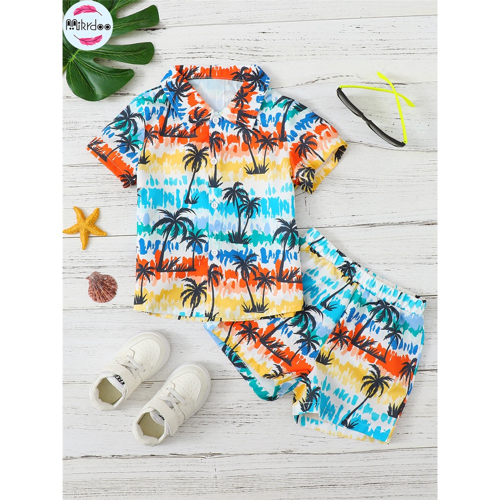 Set Đồ Mùa Hè 2 Món Gồm Áo Thun Polo + Quần Ngắn Phong Cách Hawaii Cho Bé Trai 4-7 Tuổi