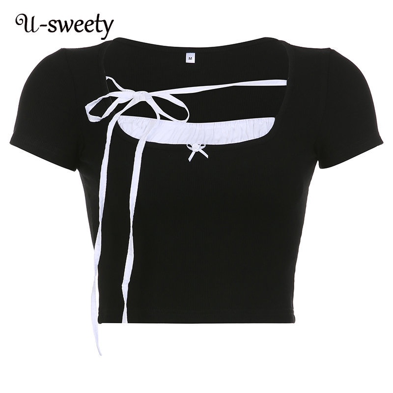 Áo Thun Cổ Tròn Tay Ngắn Dáng Ôm Màu Sắc Tương Phản Thời Trang 2023 Dành Cho Nữ