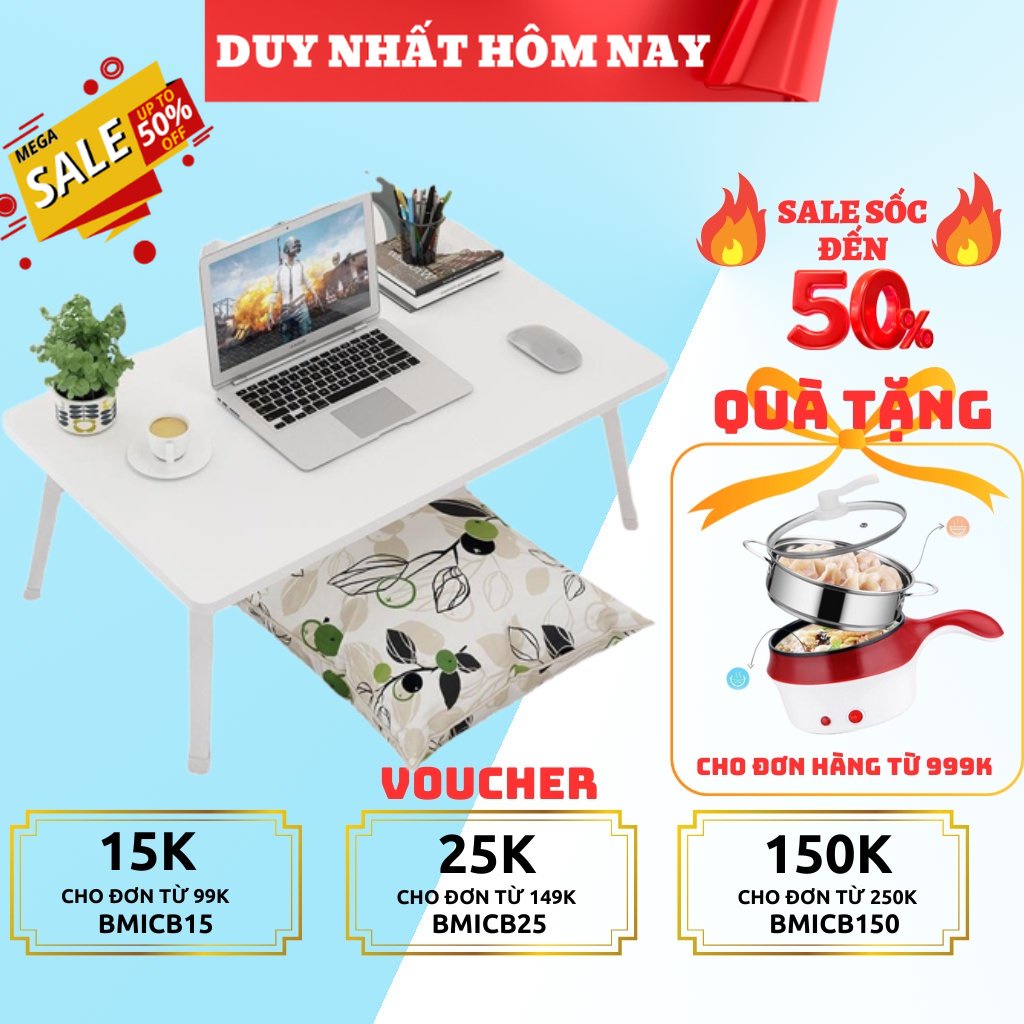 Bàn học gấp gọn mini mặt gỗ thông minh ngồi bệt để giường laptop xếp gọn dành cho học sinh , sinh viên -FUJIKA