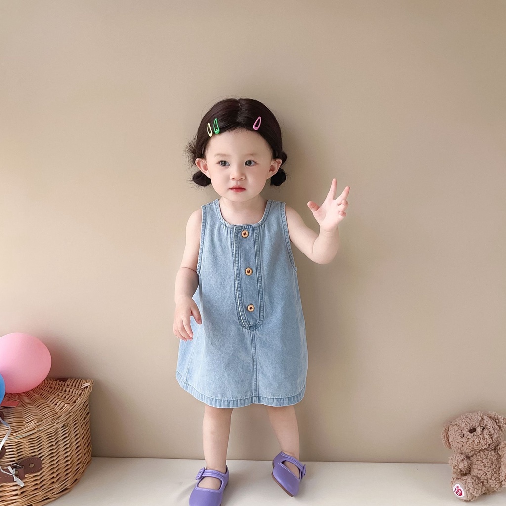 Áo liền quần Denim SáT NáCh MùA Hè MềM MạI Cho Bé GáI