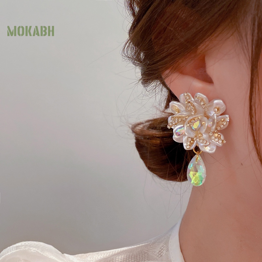 1 Đôi Bông Tai Hình Giọt Nước Đính Ngọc Trai Giả Chống Mòn Thời Trang