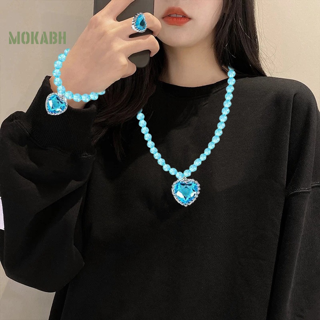 [Mới] 1 Bộ Vòng cổ, Bông Tai, Nhẫn, Vòng Tay Hình Trái Tim Đính Đá Nhiều Màu Cho Bé Gái