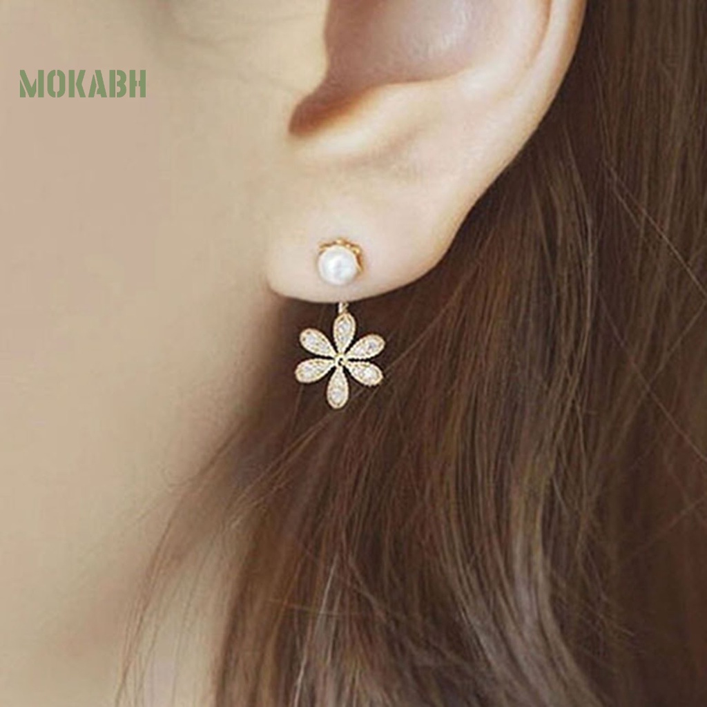 Bông Tai Hợp Kim Hình Hoa Đính Ngọc Trai Giả Lấp Lánh Chống Gỉ Sét Cho Nữ