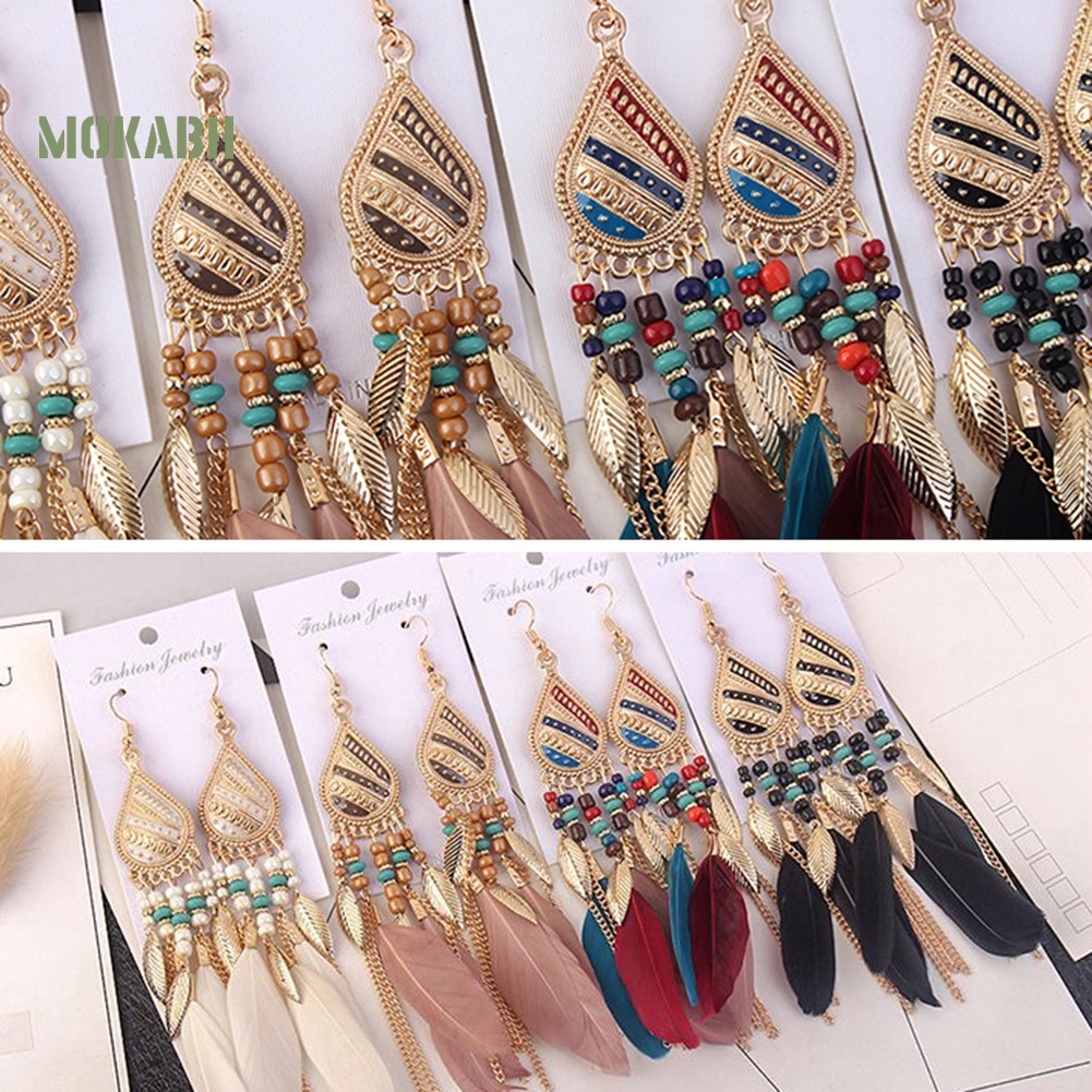 Bông Tai Lông Vũ DáNg DàI Phong CáCh Vintage