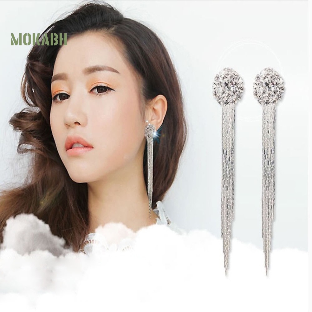 Bông Tai Dáng Dài Đính Đá Lấp Lánh Thời Trang Cho Cô Dâu