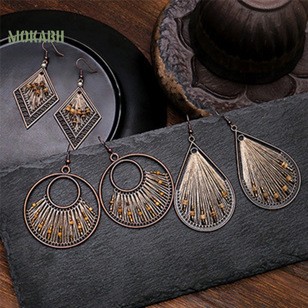 1 Đôi Bông Tai Hình Giọt Nước Đính Hạt Phong Cách Bohemian Thời Trang Cho Nữ