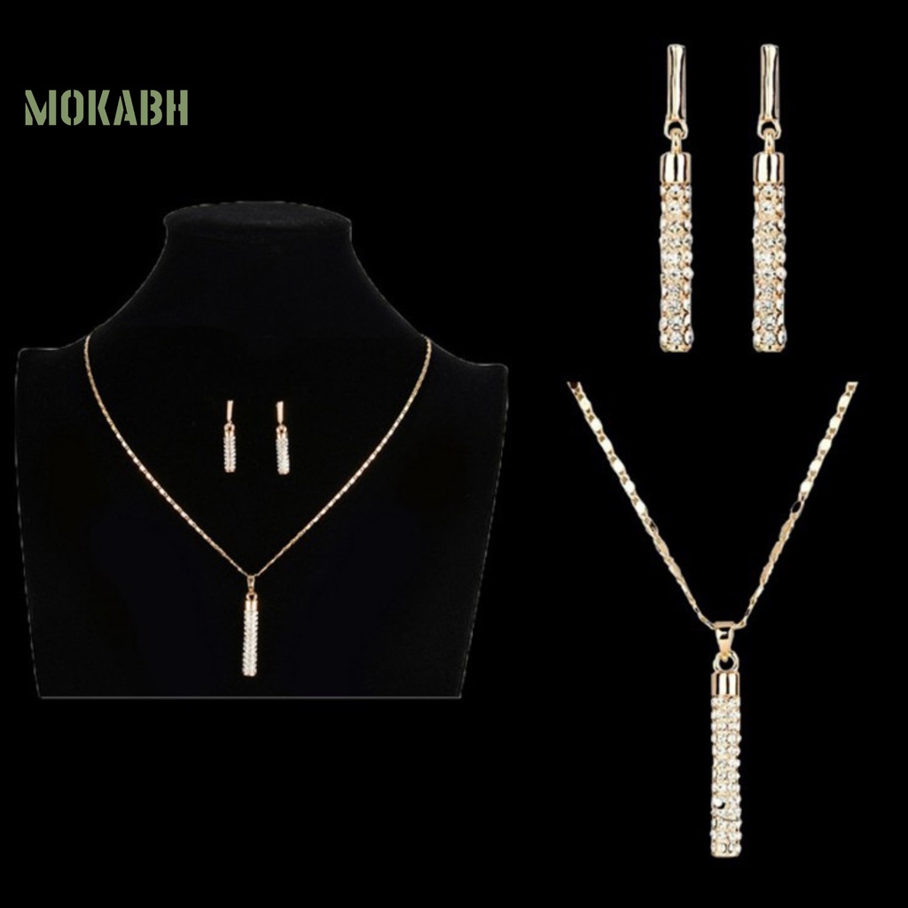 [Mới] Set Vòng cổ + Bông Tai Hình Trụ Đính Đá Sang Trọng