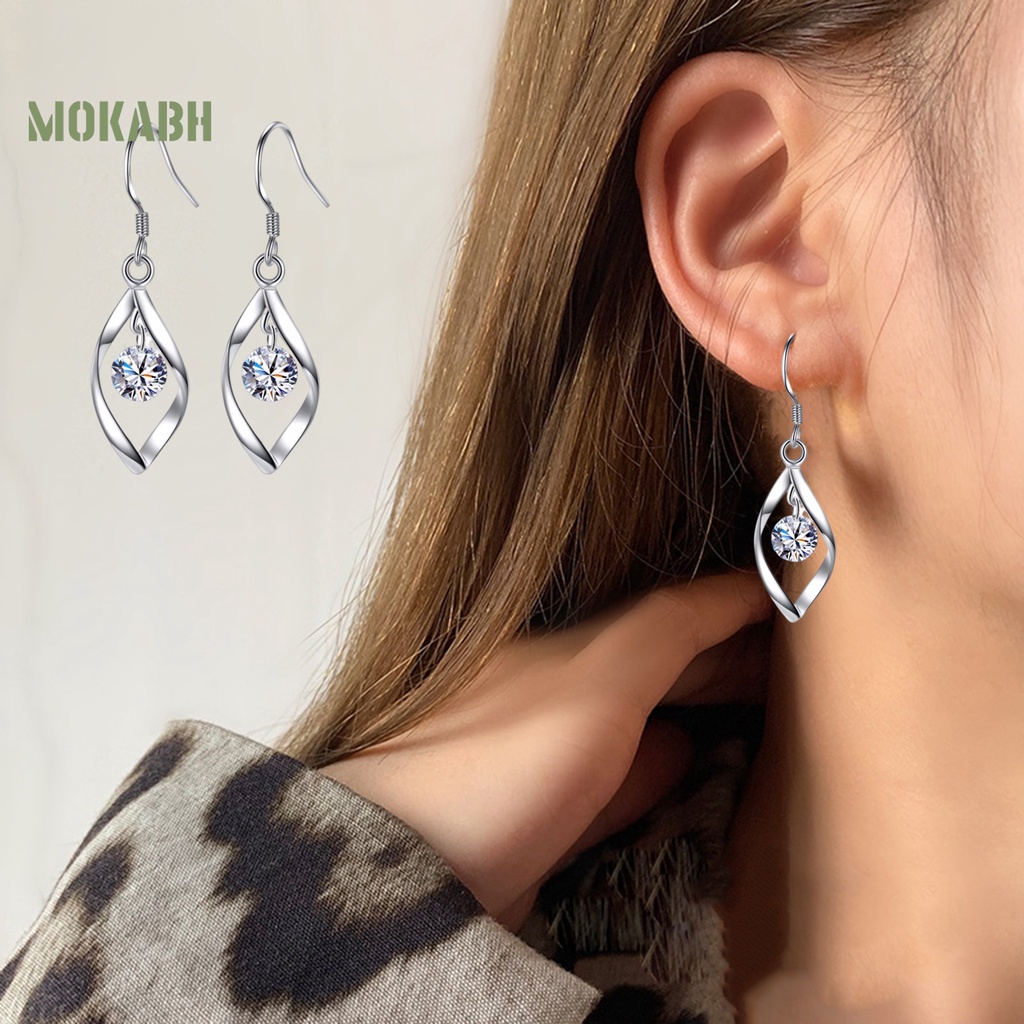 Bộ Vòng cổ + Bông Tai Dáng Dài Hình Học Xoắn Sáng Lấp Lánh Thời Trang Cho Nữ