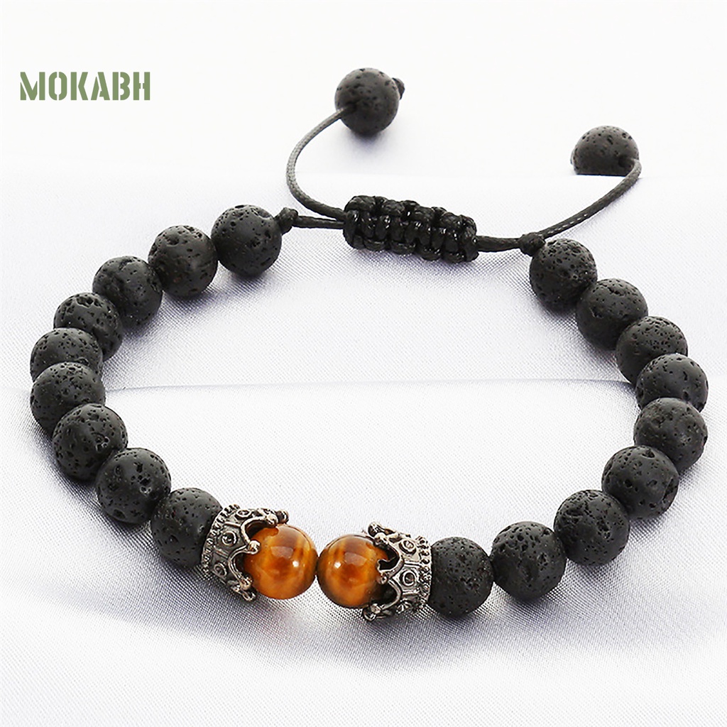 Vòng Tay Bện Dây Mặt Đá Hình Vương Miện Thời Trang Cho Nam