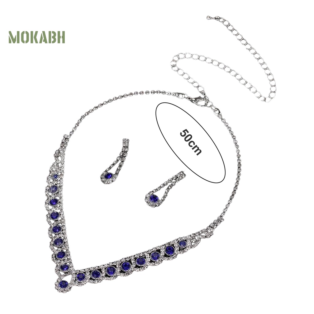 1 Bộ Vòng cổ + Bông Tai Đính Đá Hình Giọt Nước Màu Xanh Dương Sang Trọng