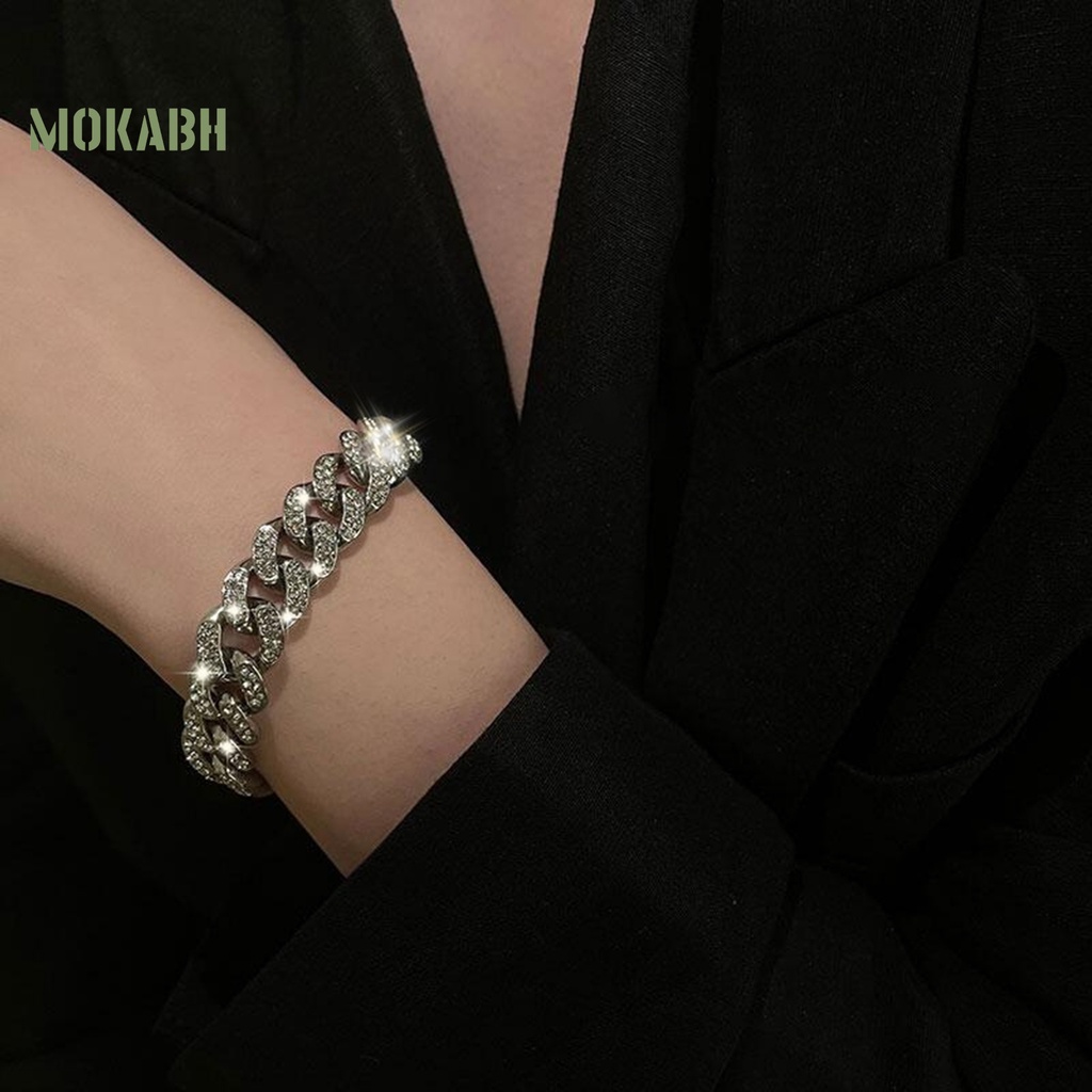 [Mới] Vòng Đeo Tay Hình Học Đính Đá Mạ Điện Không Dễ Gỉ Dày Trang Trí Đường Phố Cá Tính Dành Cho Nữ