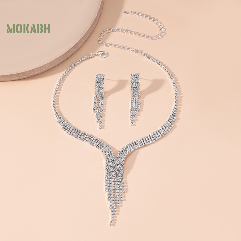 1 Bộ Vòng cổ Và Bông Tai Dài Tua Rua Đính Kim Cương Giả