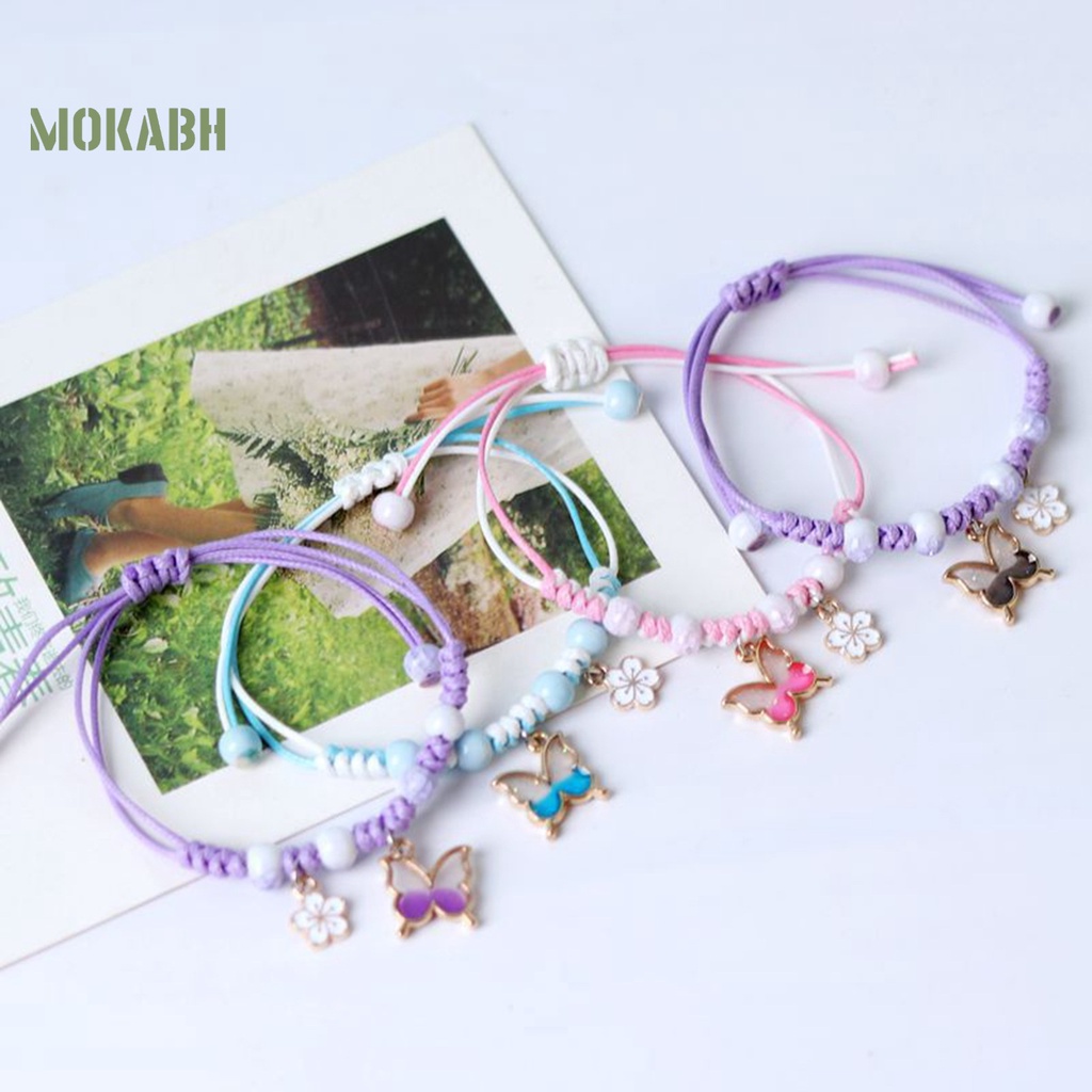 Vòng Đeo Tay Dây Bện Thiết Kế Mặt Hình Hoa Và Bướm Thời Trang Cho Nữ